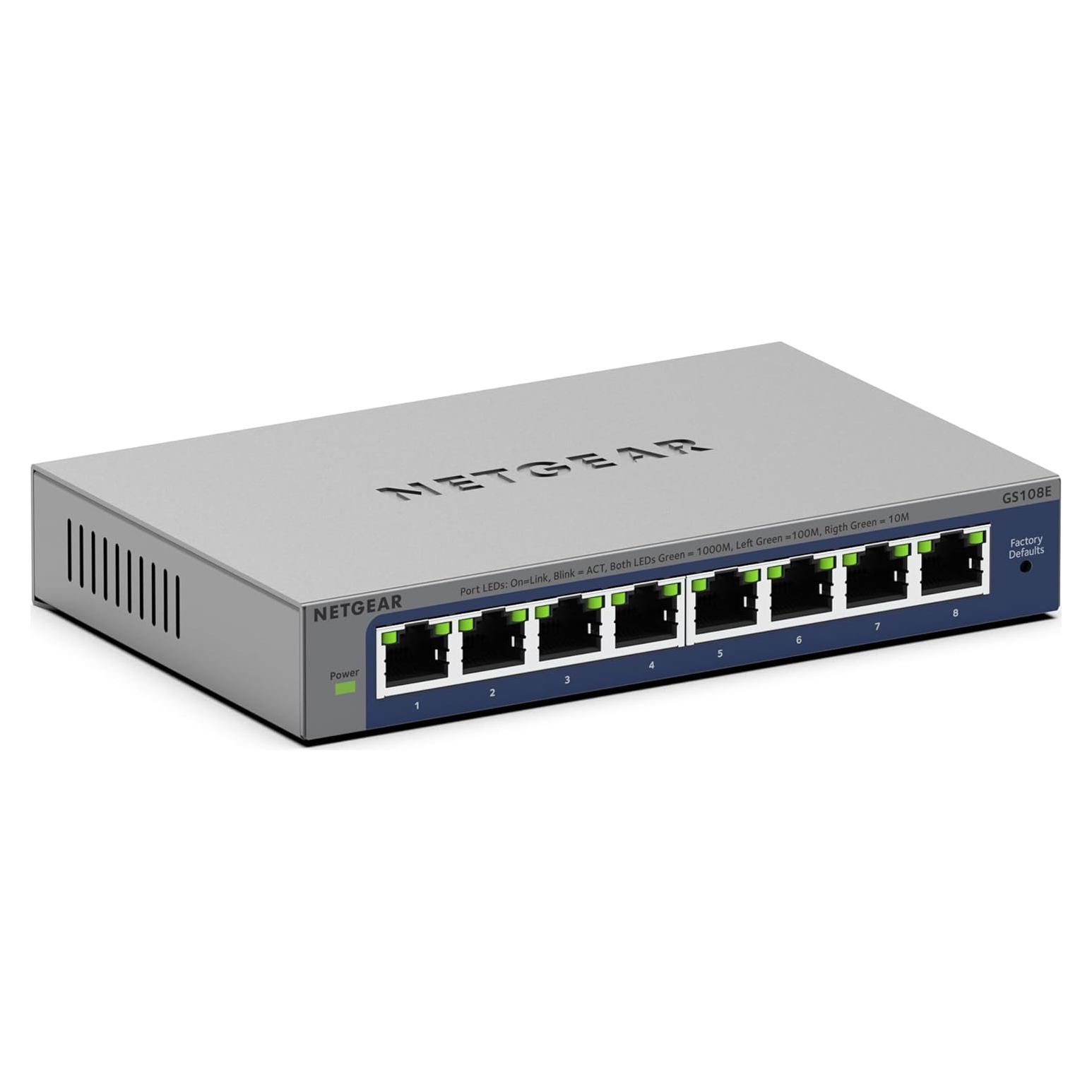 Switch Gestionado NETGEAR GS108E de 8 Puertos Gigabit Ethernet