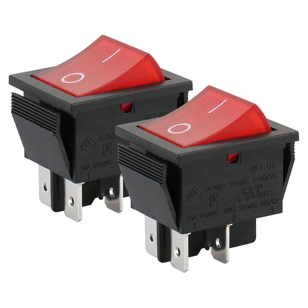 Interruptor DPST ON/OFF Baomain 4 Pines Luz Roja 16A 250V Paquete de 2