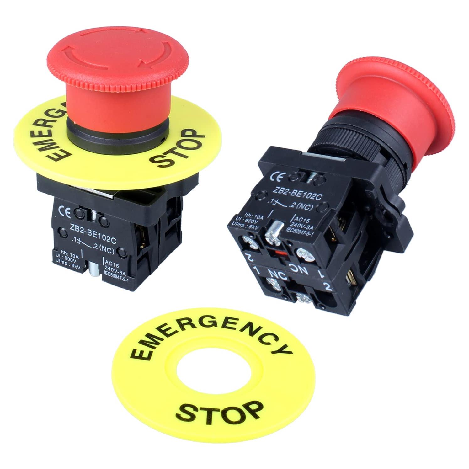 Interruptor de Botón de Parada de Emergencia DMWD HB2 2NC 22mm