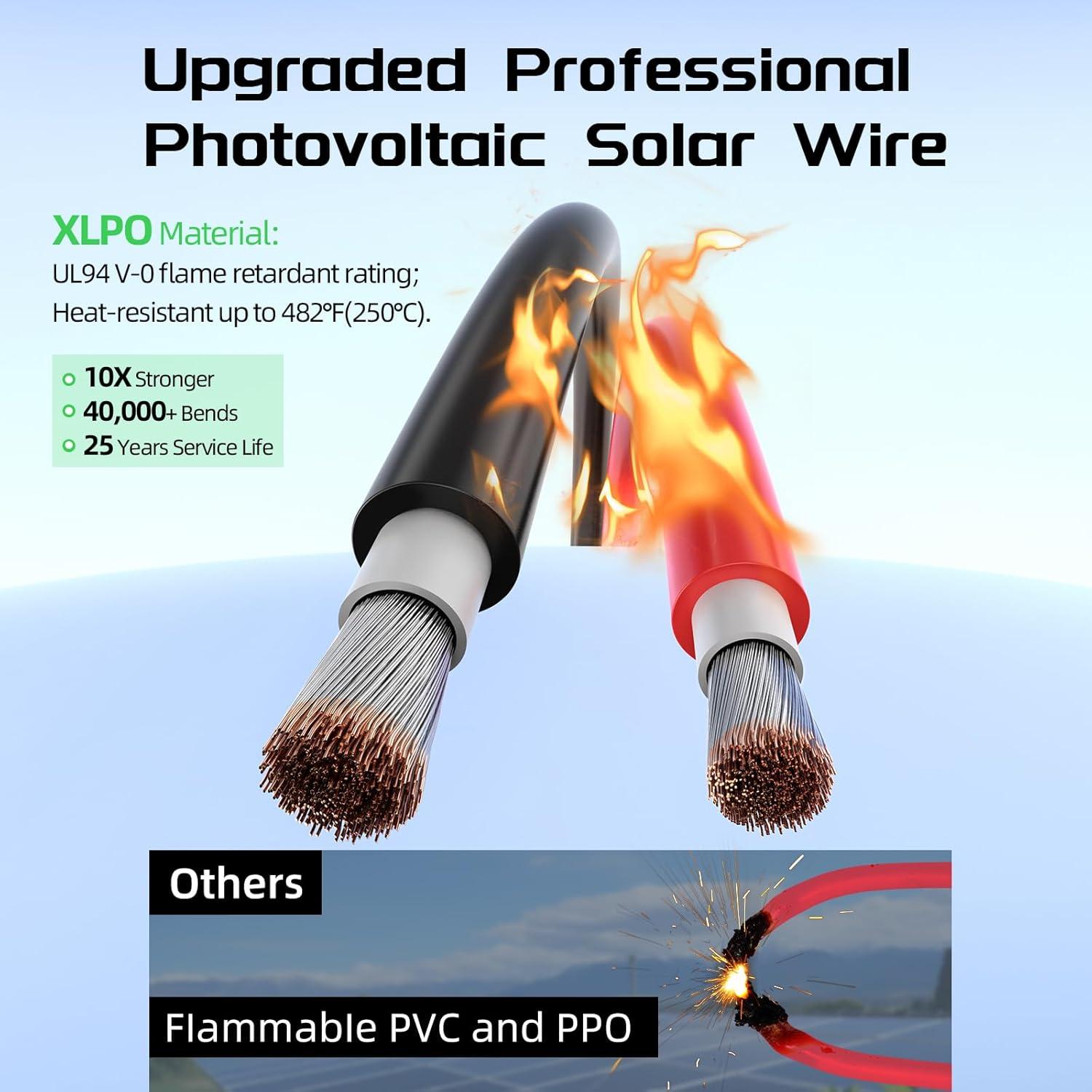 Cable de Extensión Solar 10AWG 100Ft Batería Power Negro y Rojo