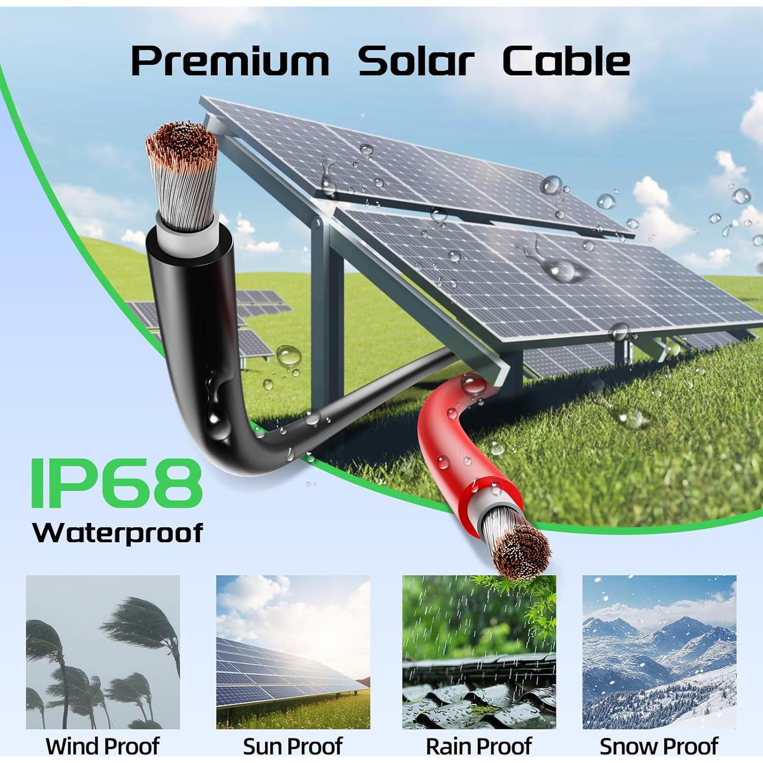 Cable de Extensión Solar 10AWG 100Ft Batería Power Negro y Rojo