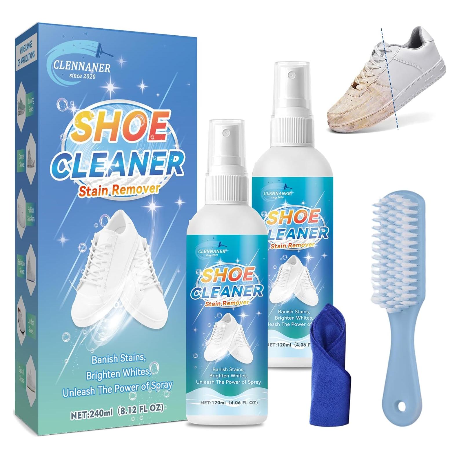 Kit de Limpieza de Zapatos Clennaner - 2 Botellas 115ml, Cepillo y Paño
