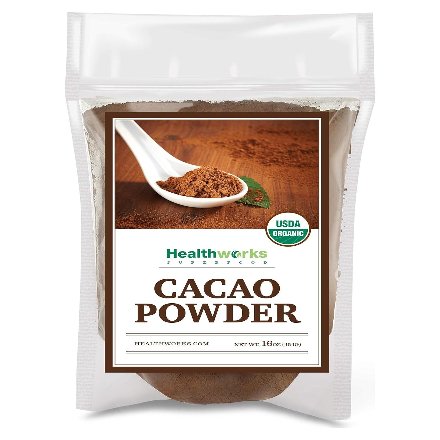 Polvo de Cacao Orgánico Healthworks 453.6 g - Sin Azúcar, Keto, Vegano