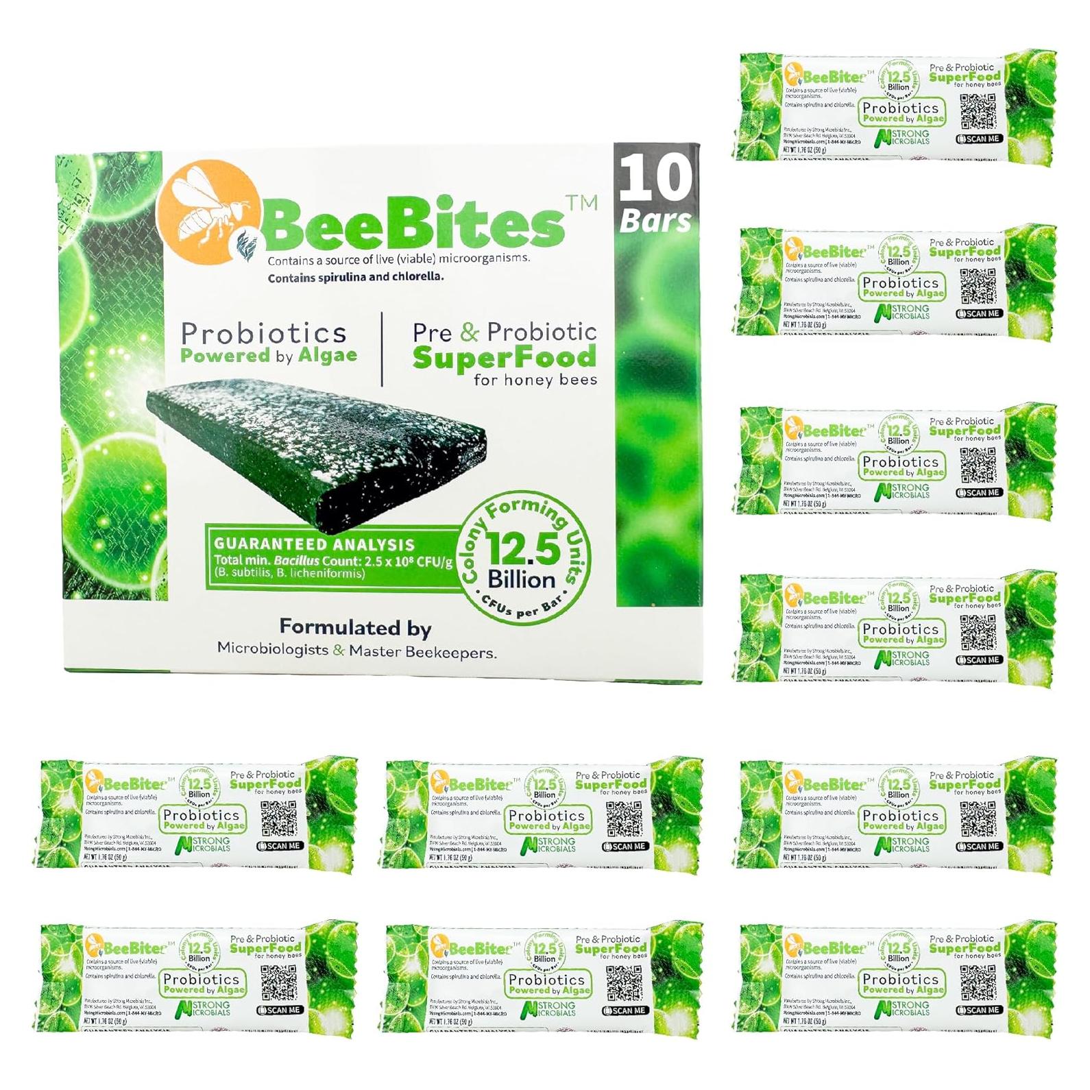 BeeBites Superalimento para Abejas - Fondant con Espirulina y Chlorella - 10 Barras de 50g