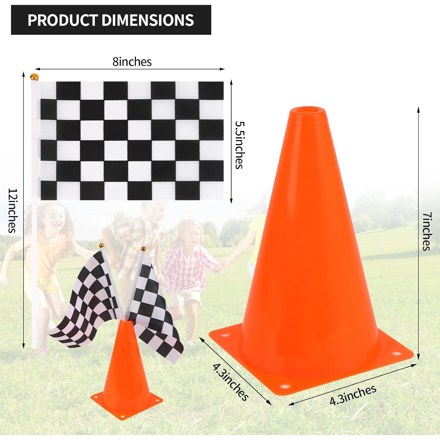 Mini Conos de Tráfico Naranjas ZICRO con Banderas a Cuadros 18PCS