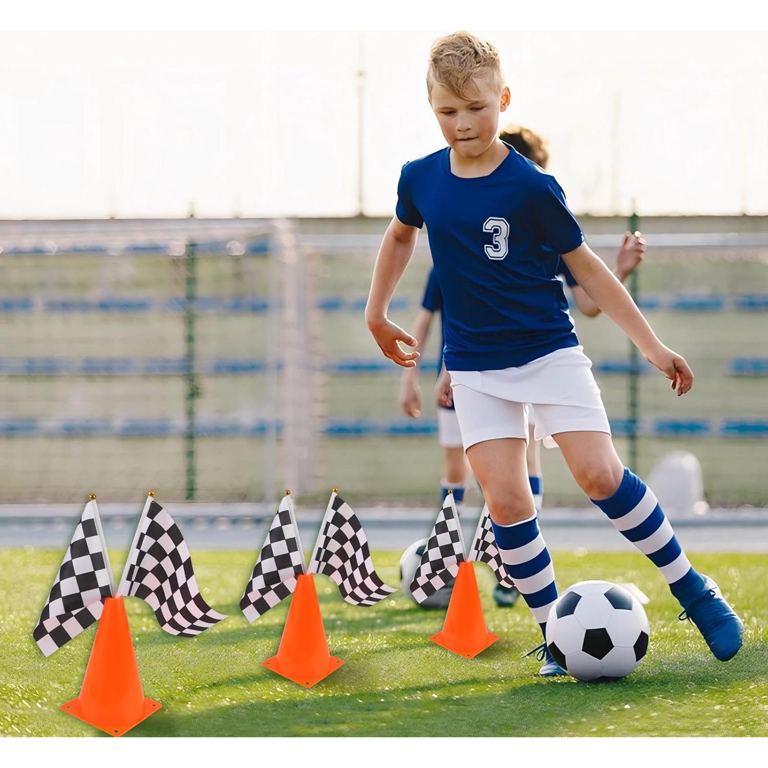 Mini Conos de Tráfico Naranjas ZICRO con Banderas a Cuadros 18PCS