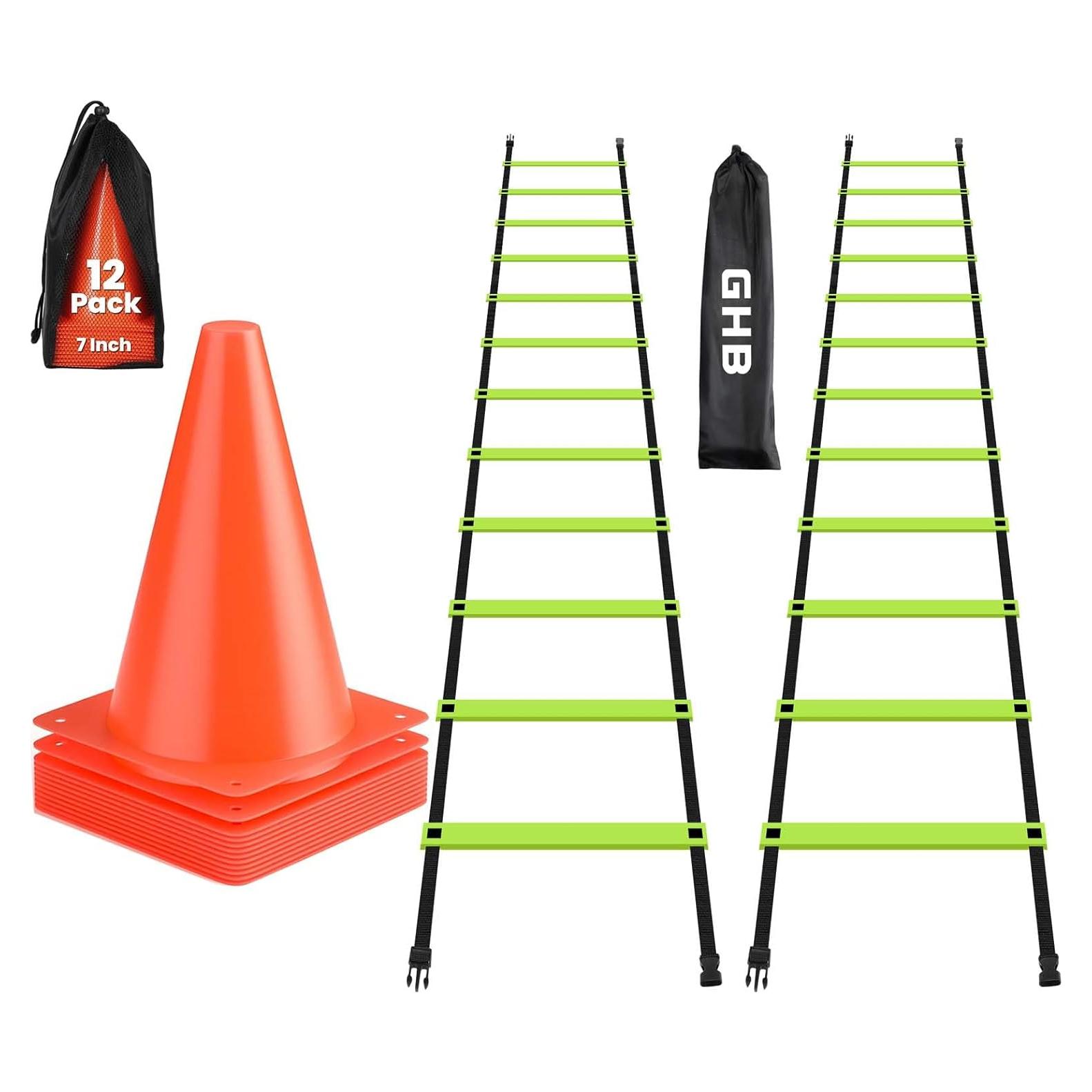 Escalera de Agilidad GHB Pro 12 Peldaños 6 Metros + 12 Conos 18 cm