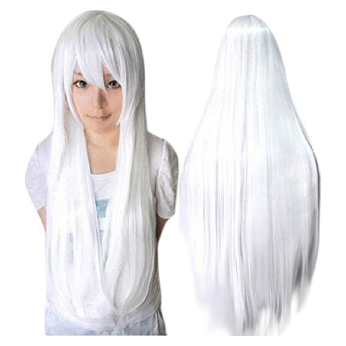 Peluca Larga Blanca ANOGOL 80 cm con Tapa Ajustable