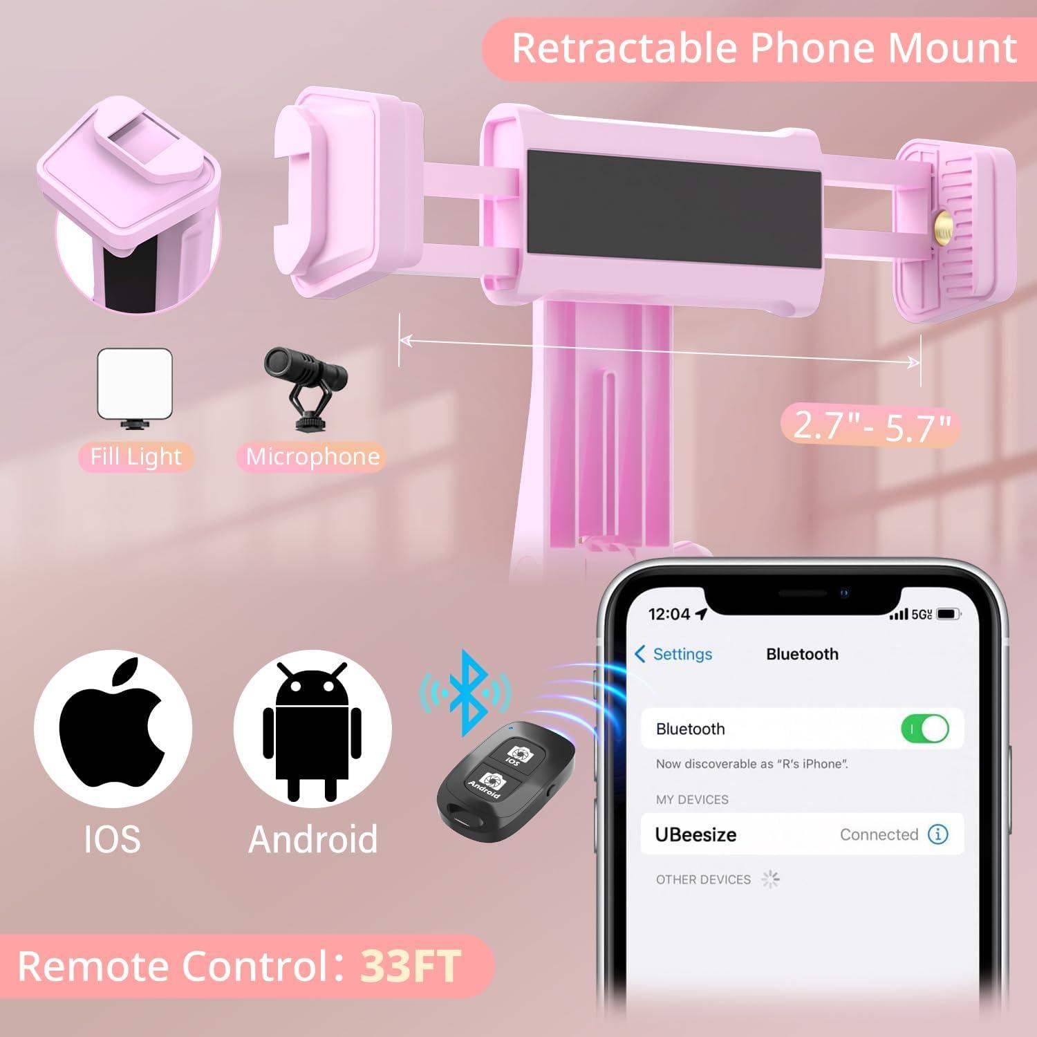 Luz de Anillo UBeesize 30,48 cm con Trípode 157,48 cm Rosa
