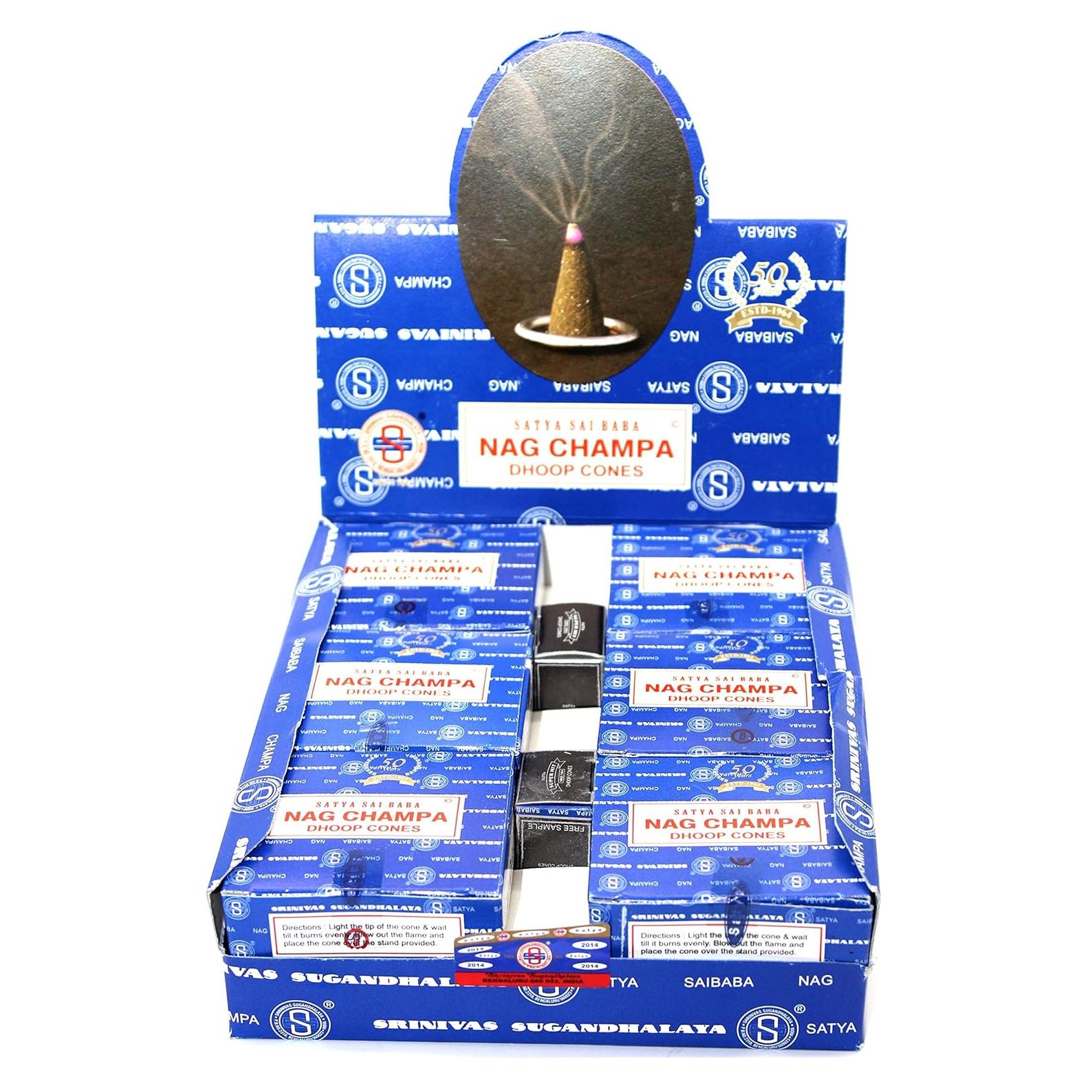 Conos de Incienso Dhoop Nag Champa Shrinivas Sugandhalaya - 144 Unidades