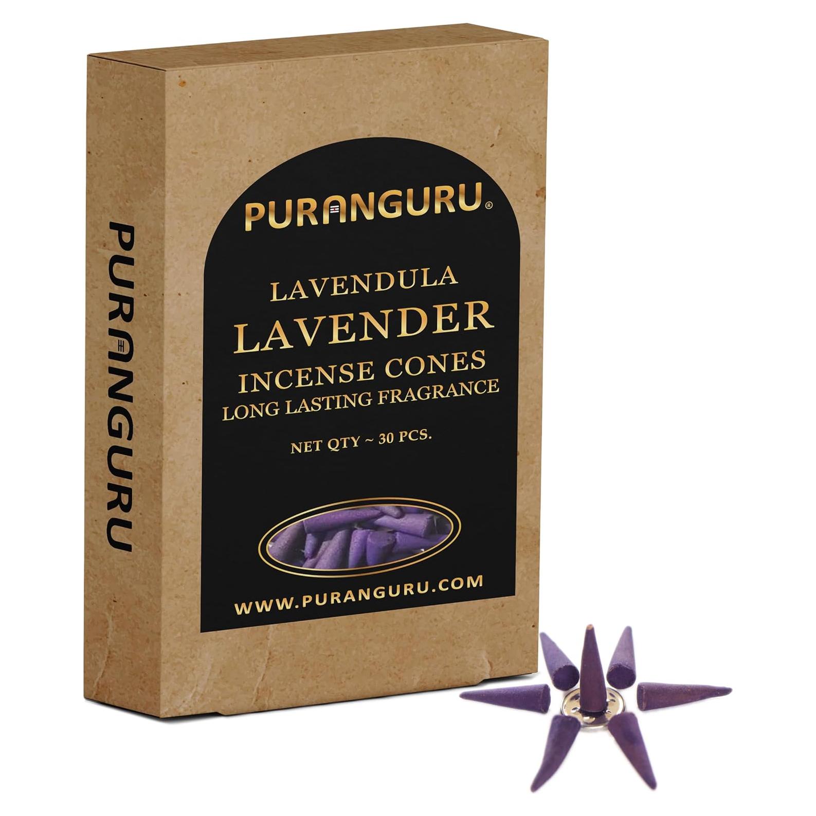 Conos de Incienso de Lavanda PuranGuru - 30 Pcs - 3.81 cm