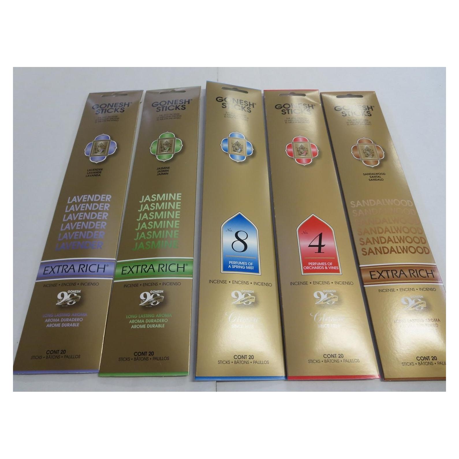 Varitas de Incienso Gonesh - 100 Varitas Lavanda/Sándalo/Jazmín