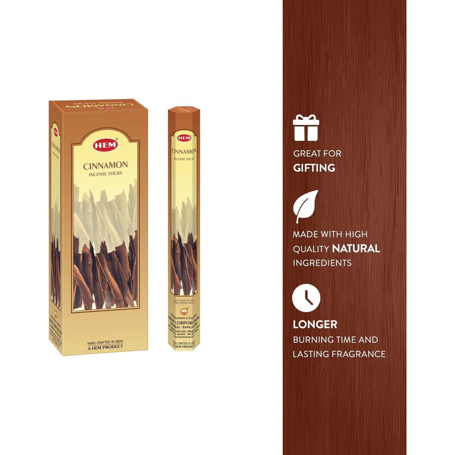 Varitas de Incienso de Canela HEM - 6 Tubos de 20g, 25cm