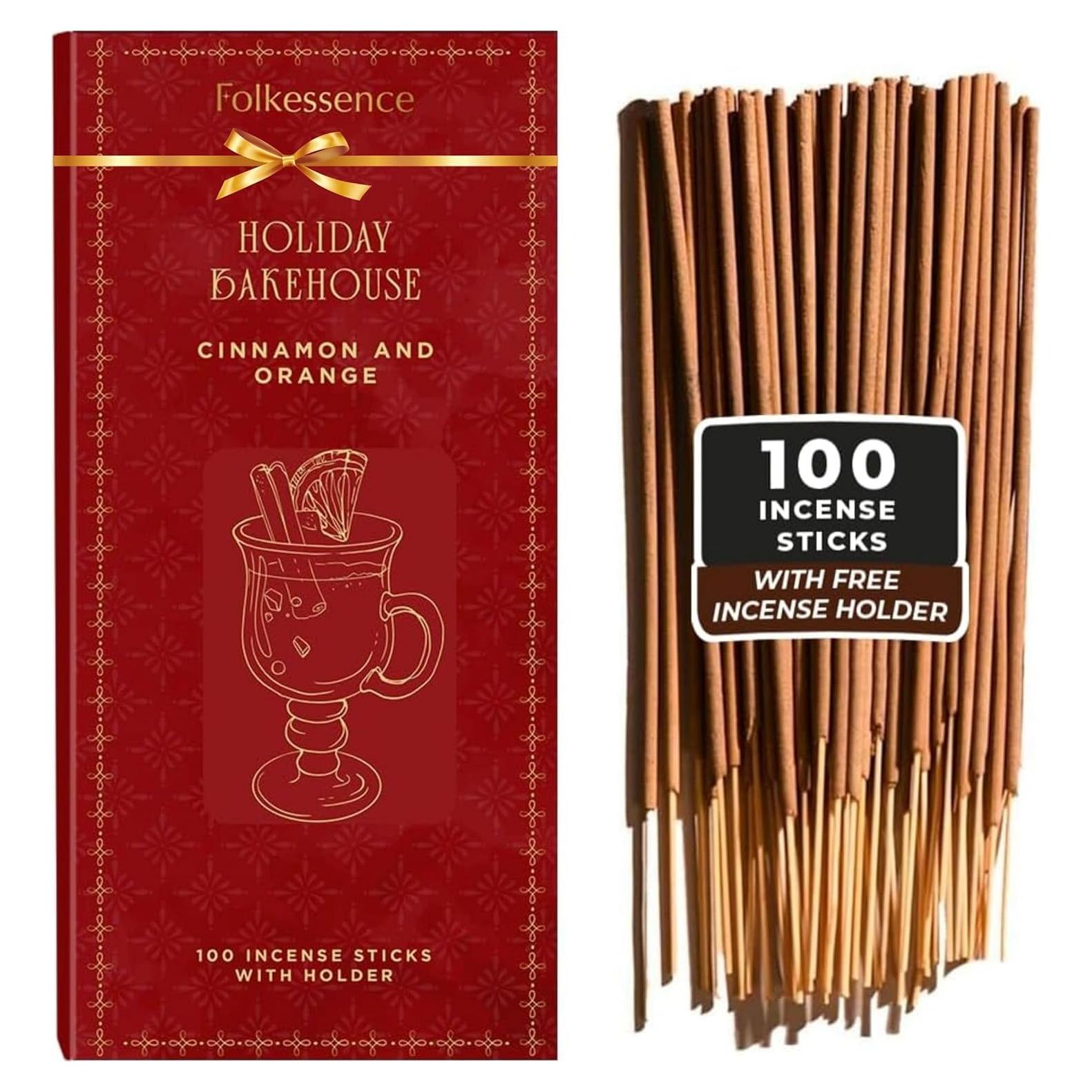 Set de 120 Varitas de Incienso Folkulture con Soporte - Canela y Naranja