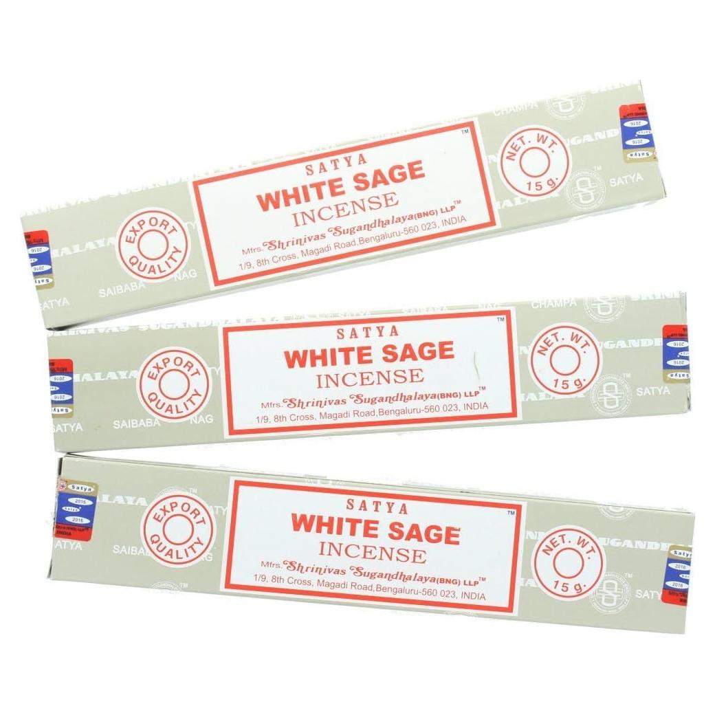 Incienso Nag Champa Satya - 3 Paquetes de 15g Salvia Blanca