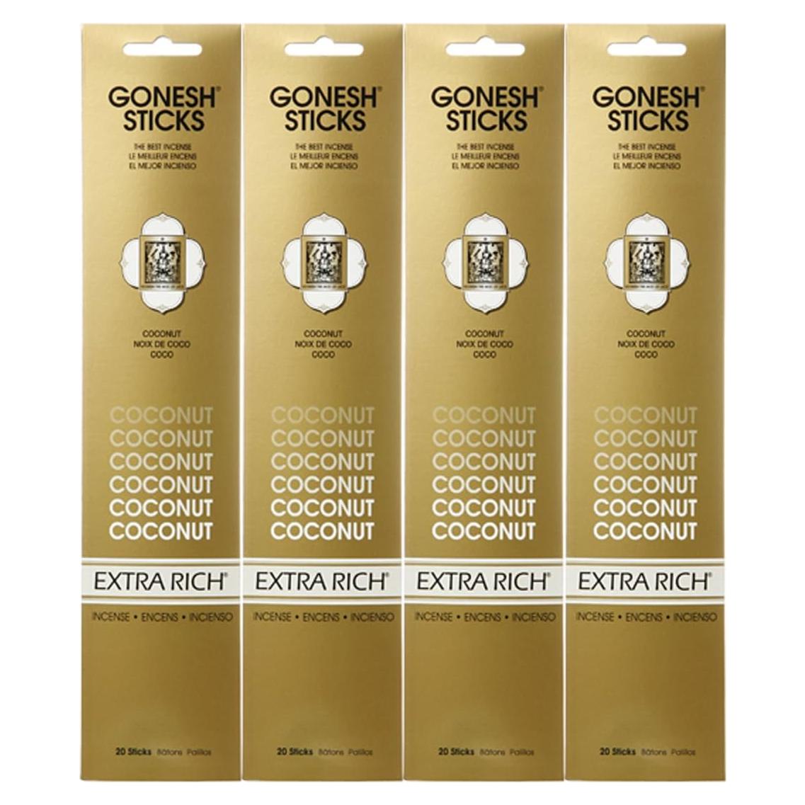 Varitas de Incienso Gonesh Coco Extra Rico - Paquete de 4