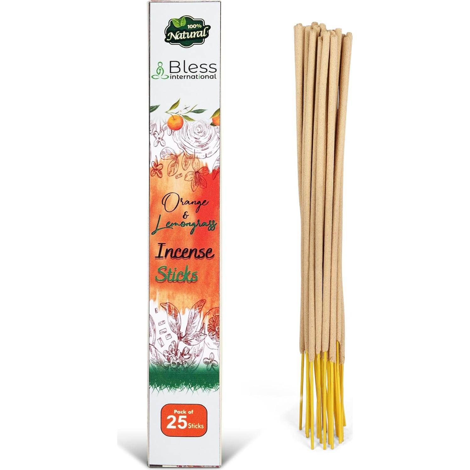 Incienso Natural Bless International Naranja y Lemongrass 25 Palitos