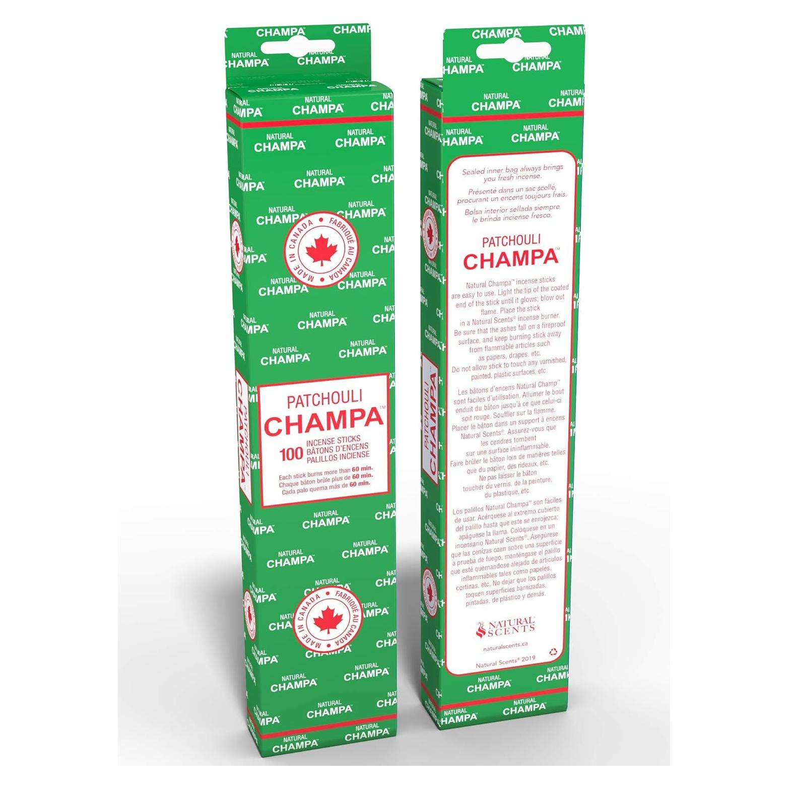 Incienso Natural Champa Patchouli 100 Varitas 11" Aroma Duradero