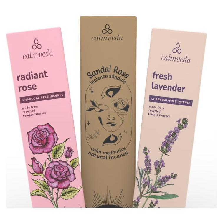 Incienso Natural Calmveda Rosa y Sándalo - 80 Varillas + Spray
