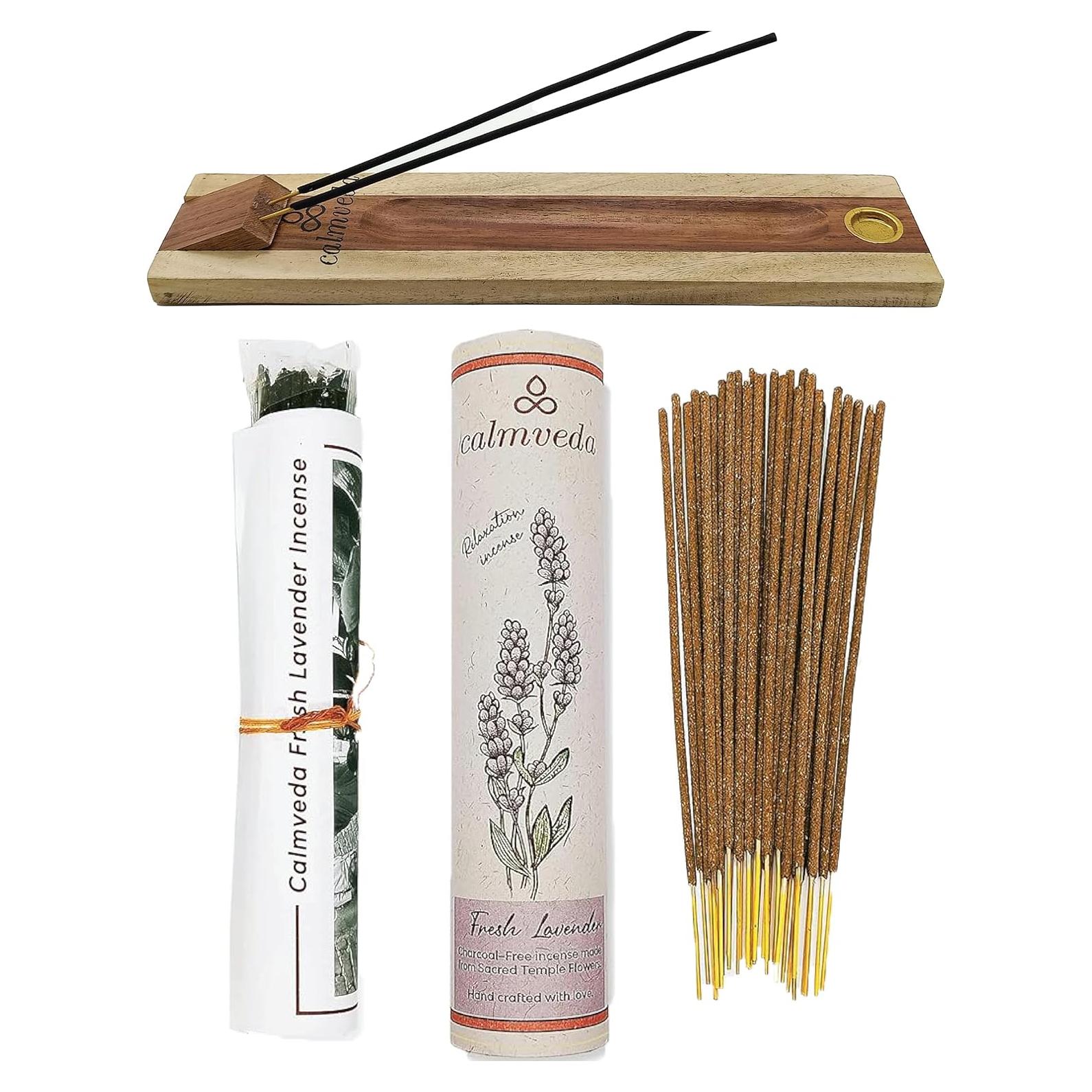 Incienso de Lavanda Fresca Calmveda con Soporte de Madera