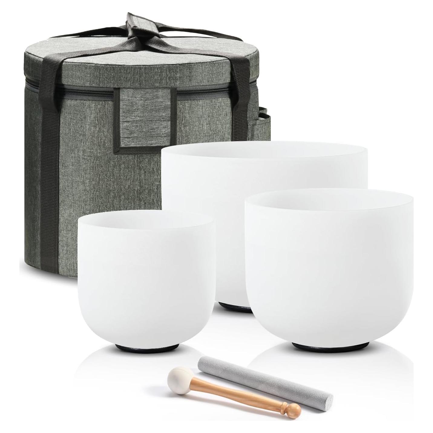 Juego de 3 Cuencos de Cuarzo CVNC 15-20 cm para Meditación