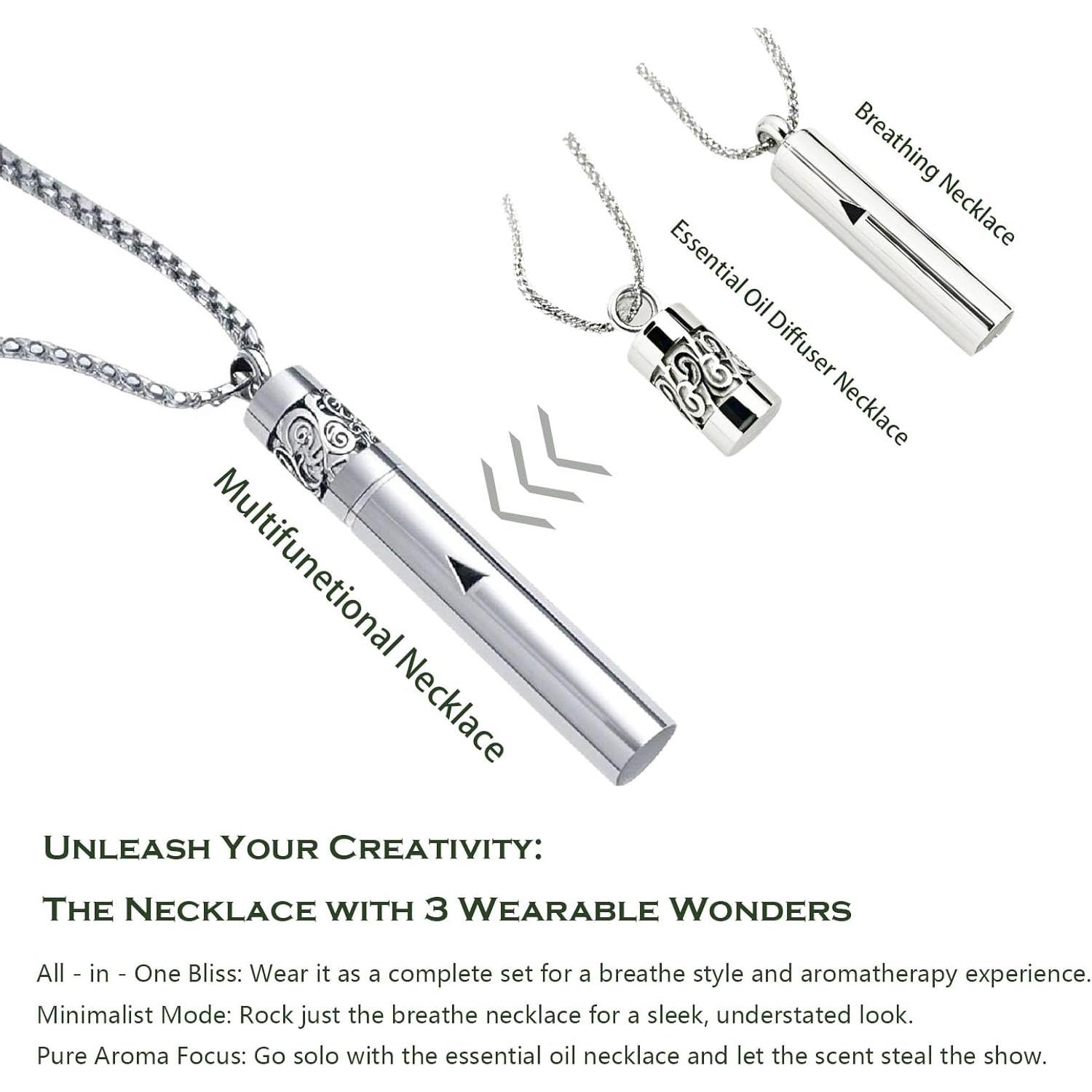 Collar Difusor de Aceite Esencial Mindfulness Plata 2-en-1