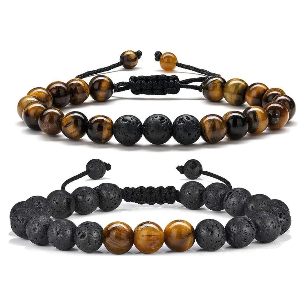 Pulsera de Piedra Natural M MOOHAM para Hombres - Ojo de Tigre y Roca de Lava