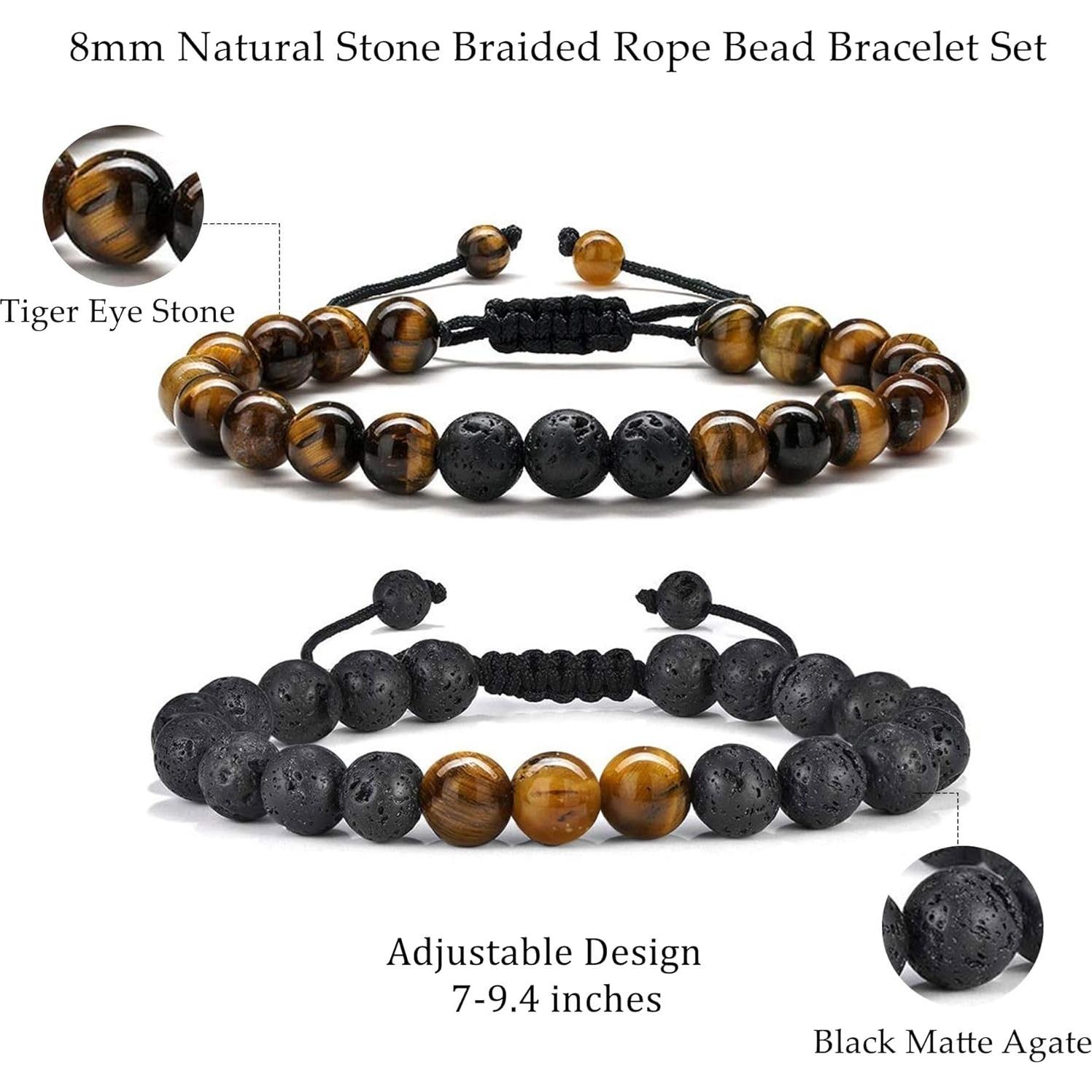 Pulsera de Piedra Natural M MOOHAM para Hombres - Ojo de Tigre y Roca de Lava