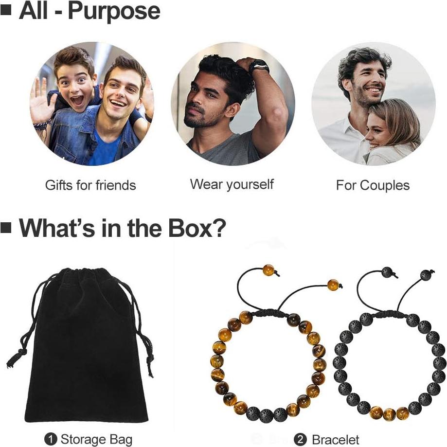 Pulsera de Piedra Natural M MOOHAM para Hombres - Ojo de Tigre y Roca de Lava