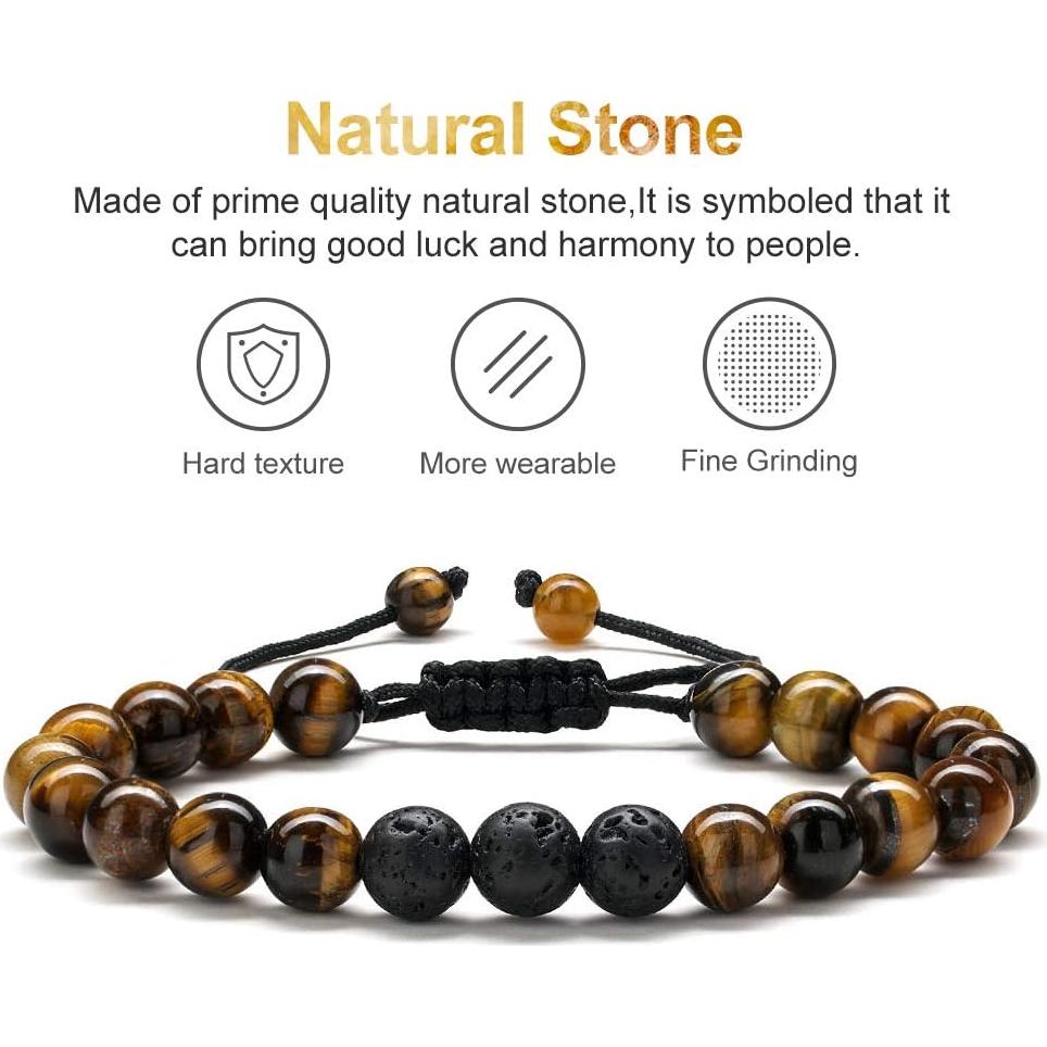 Pulsera de Piedra Natural M MOOHAM para Hombres - Ojo de Tigre y Roca de Lava