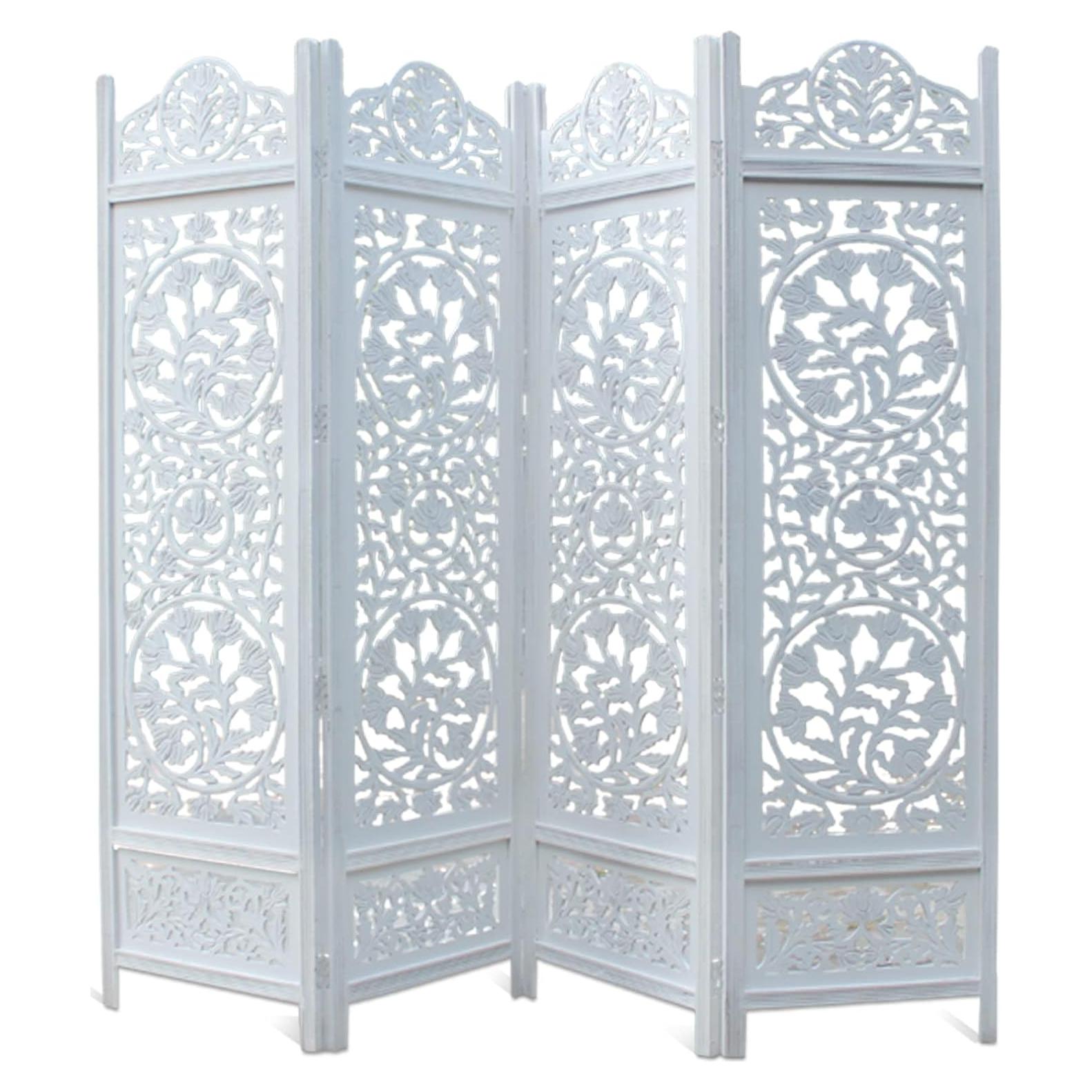 Cortina Craft Pantalla Divisoria de Madera 4 Paneles Kamal Blanco Antiguo 183x203 cm