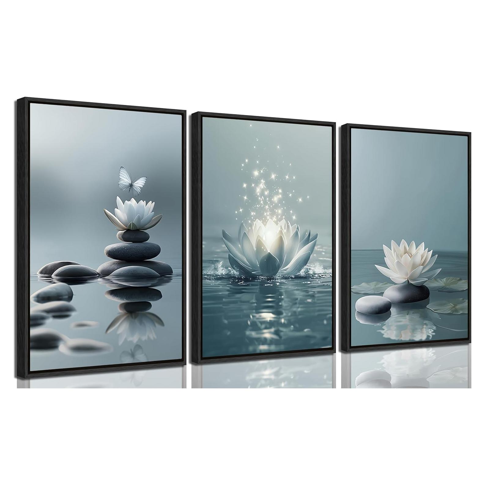 Trío de Arte de Pared Zen Loto en Lienzo Enmarcado 40x30cm