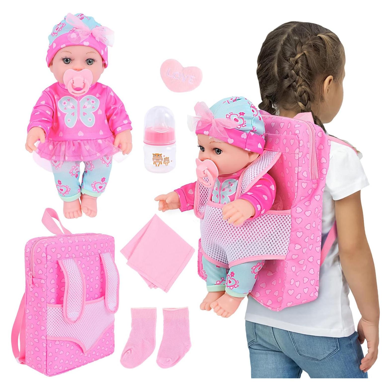 Muñeca de Bebé DONTNO 30 cm con Ropa y Mochila Accesorios