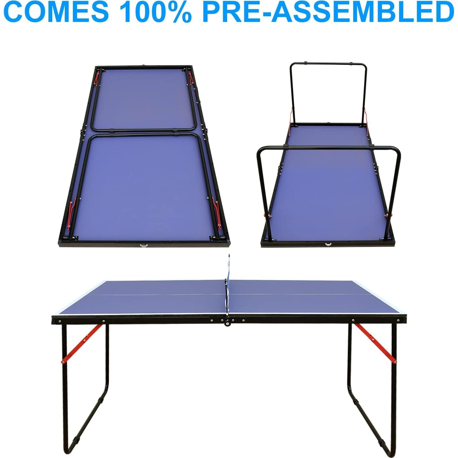 Mesa de Ping Pong Plegable LSKSSNG 4.5ft Azul con Red y Palas