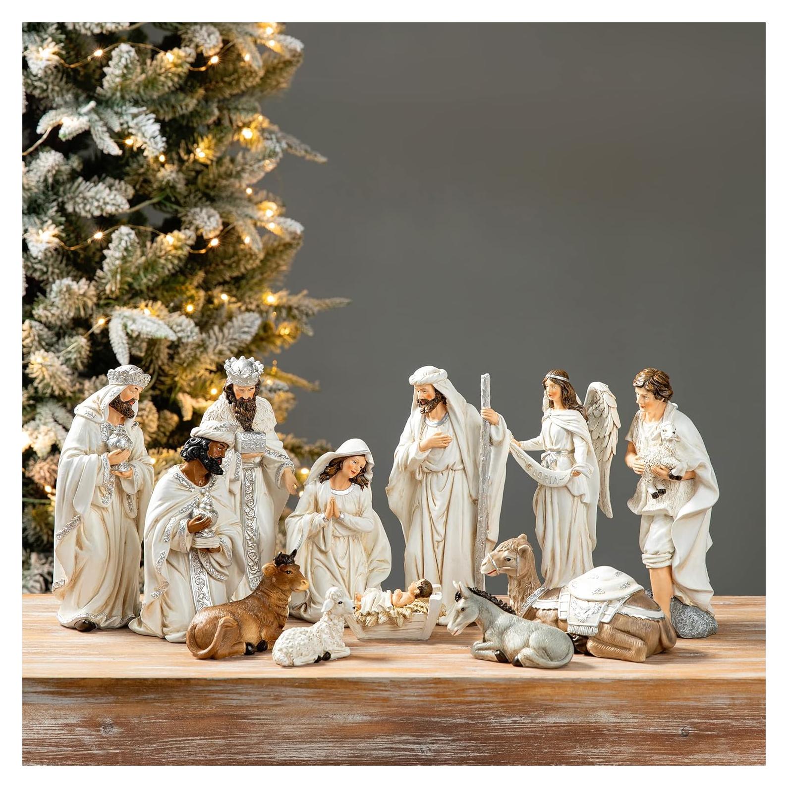 Conjunto de Natividad de Resina Marfil Glitzhome 12 Piezas