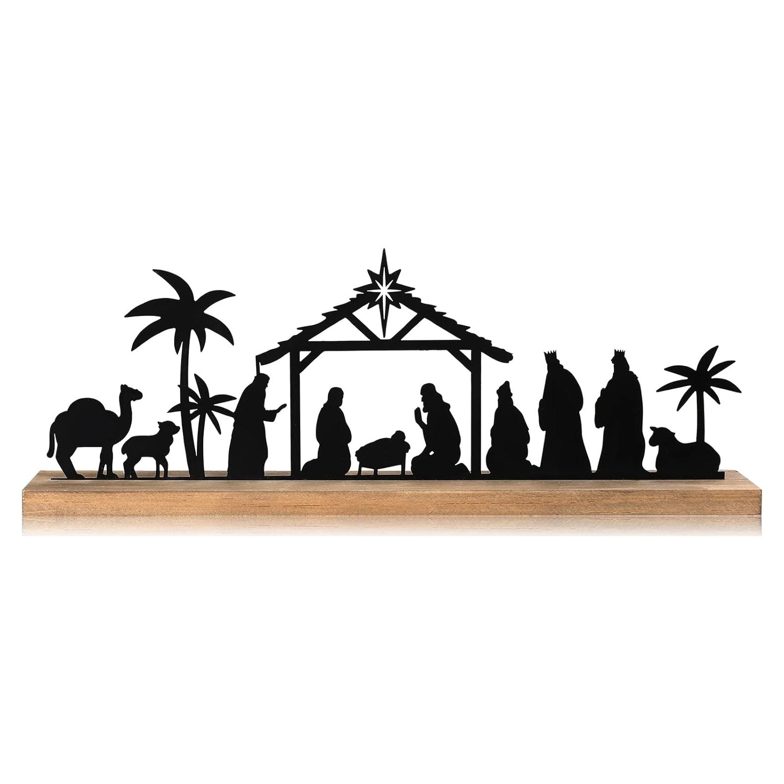 Conjunto de Natividad de Metal Pinkunn con Base de Madera