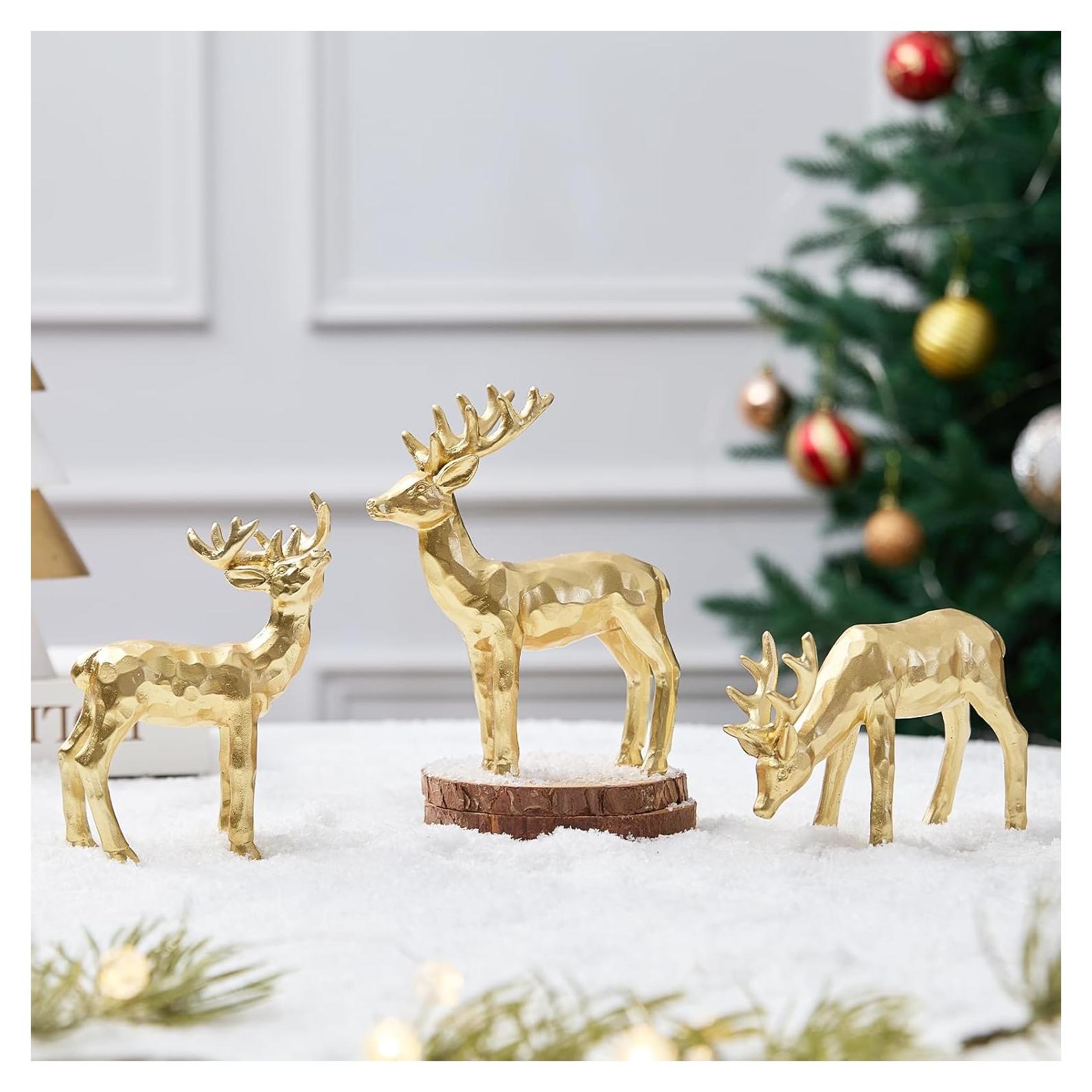 Juego de 3 Figuras de Reno Doradas de Resina para Navidad