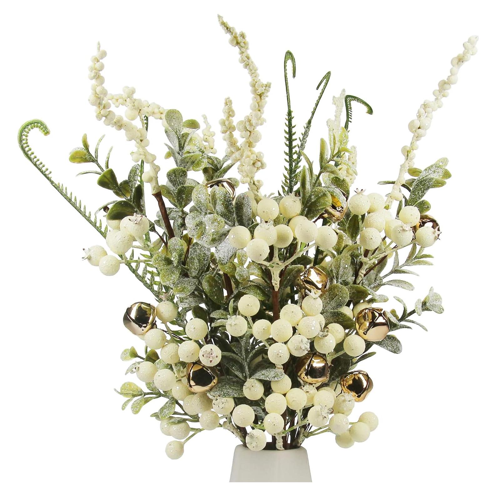 Ramas de Baya Artificial Tinsow 5 Pcs 40 cm Blanca Decoración