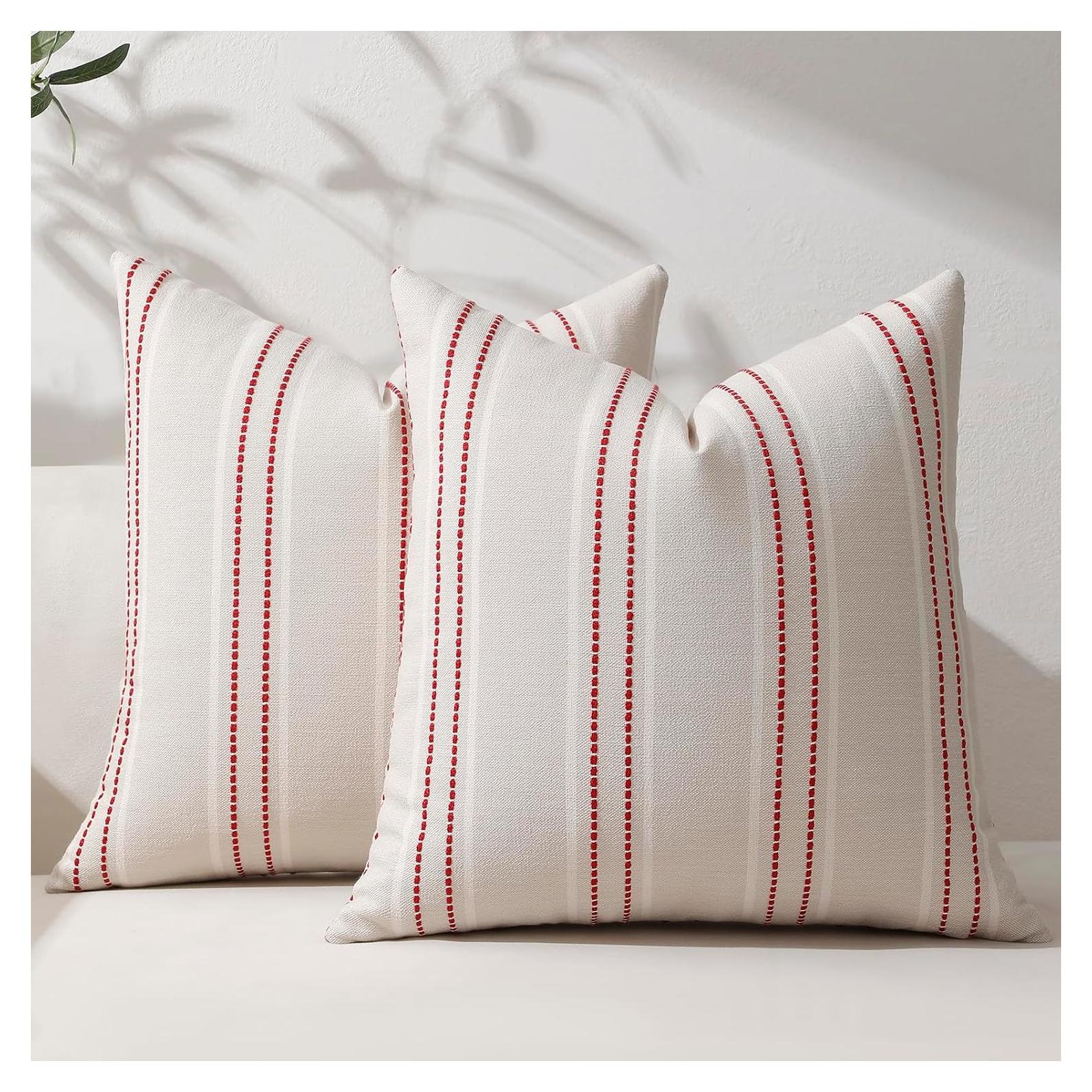 Fundas de Almohada Decorativas Hckot 45x45cm Juego de 2 Lino Rojo