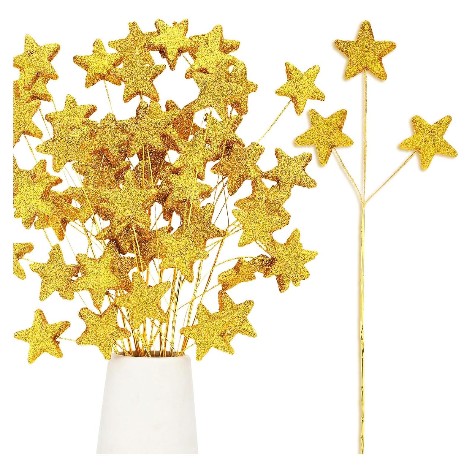 24 Palitos de Estrella Brillante Wavwavw 35 cm Dorado