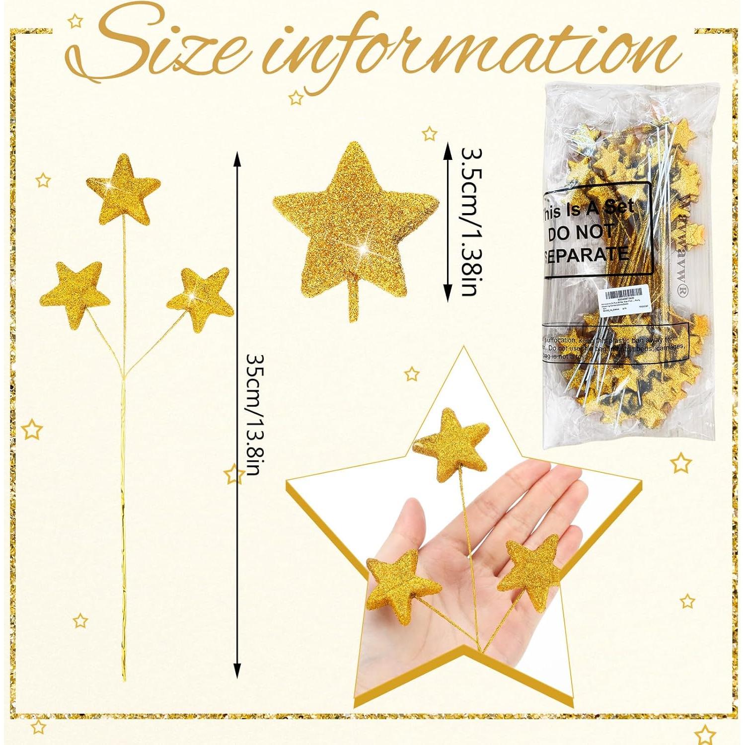 24 Palitos de Estrella Brillante Wavwavw 35 cm Dorado