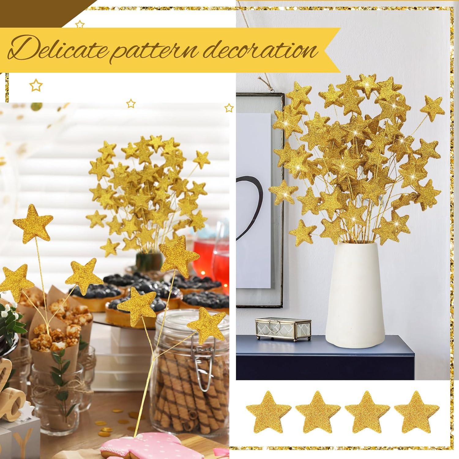 24 Palitos de Estrella Brillante Wavwavw 35 cm Dorado