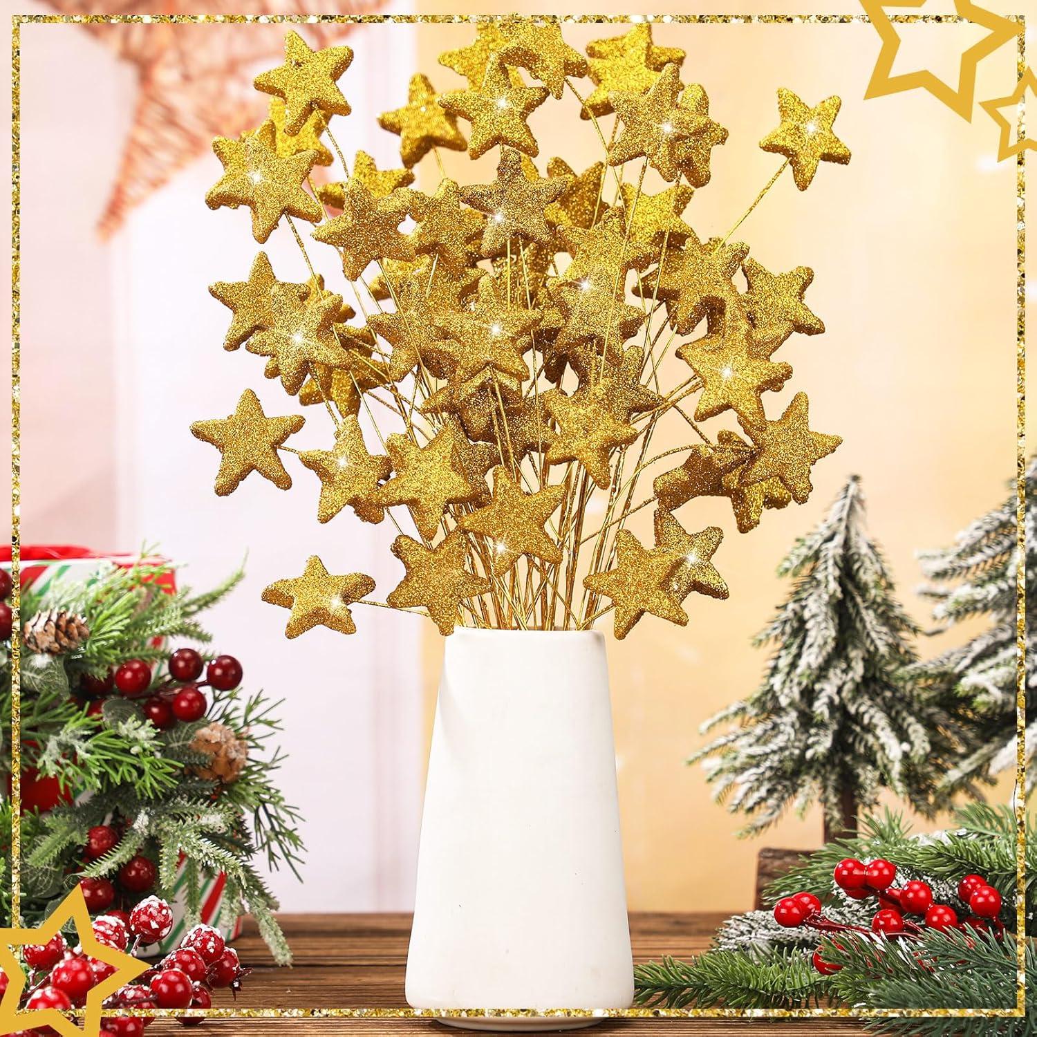 24 Palitos de Estrella Brillante Wavwavw 35 cm Dorado