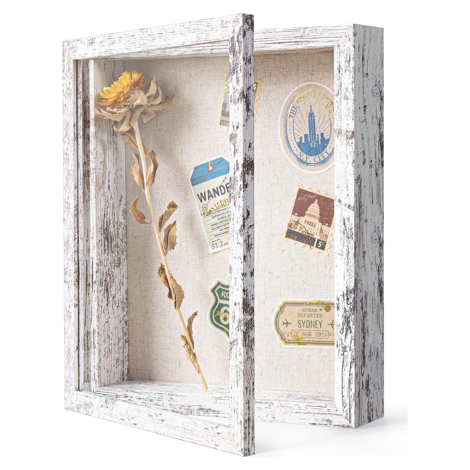 Caja de Sombra Califortree 20x25 cm Blanco Envejecido con Vidrio