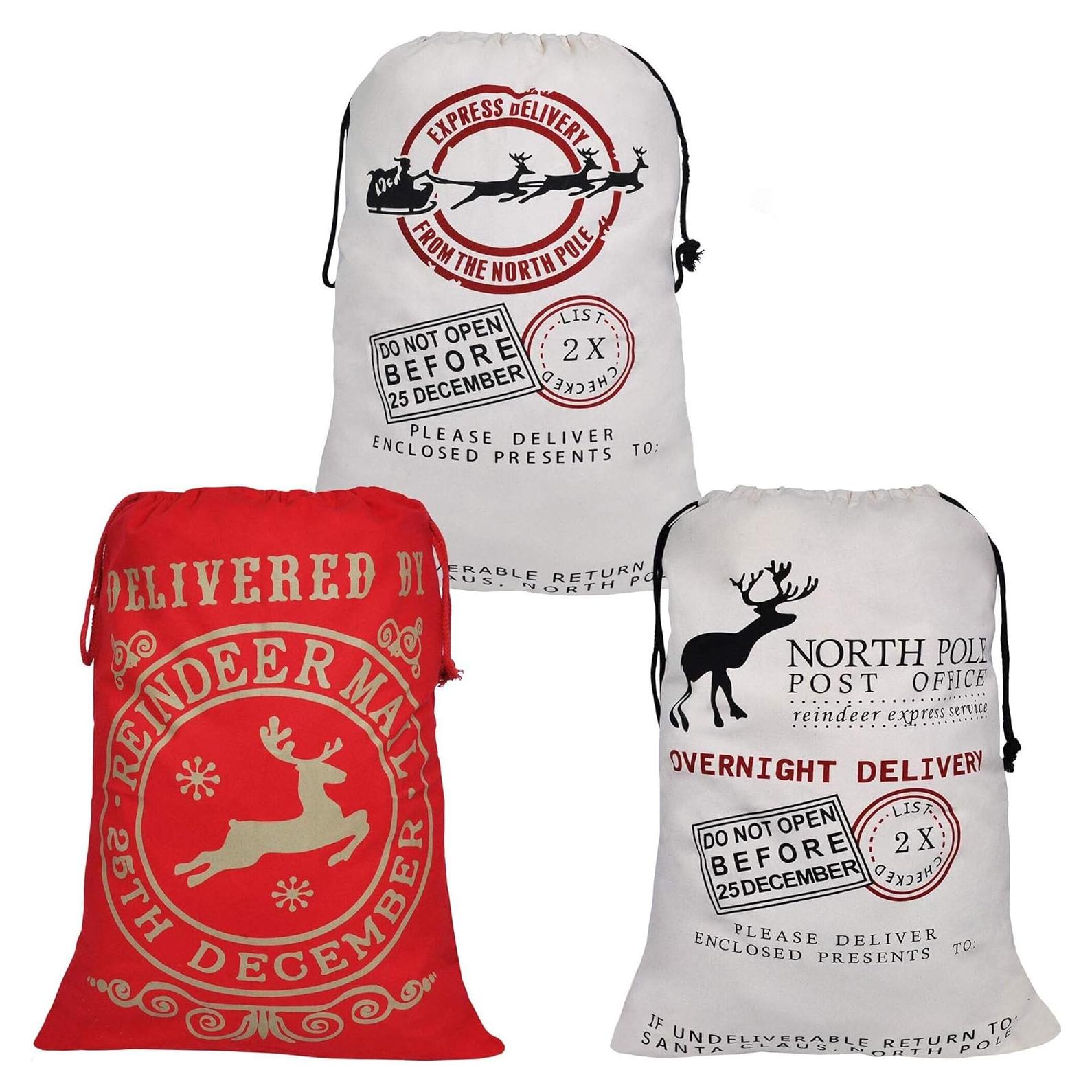 JOYIN 3 Bolsas de Regalo de Lona Navidad 66x48cm Reutilizables