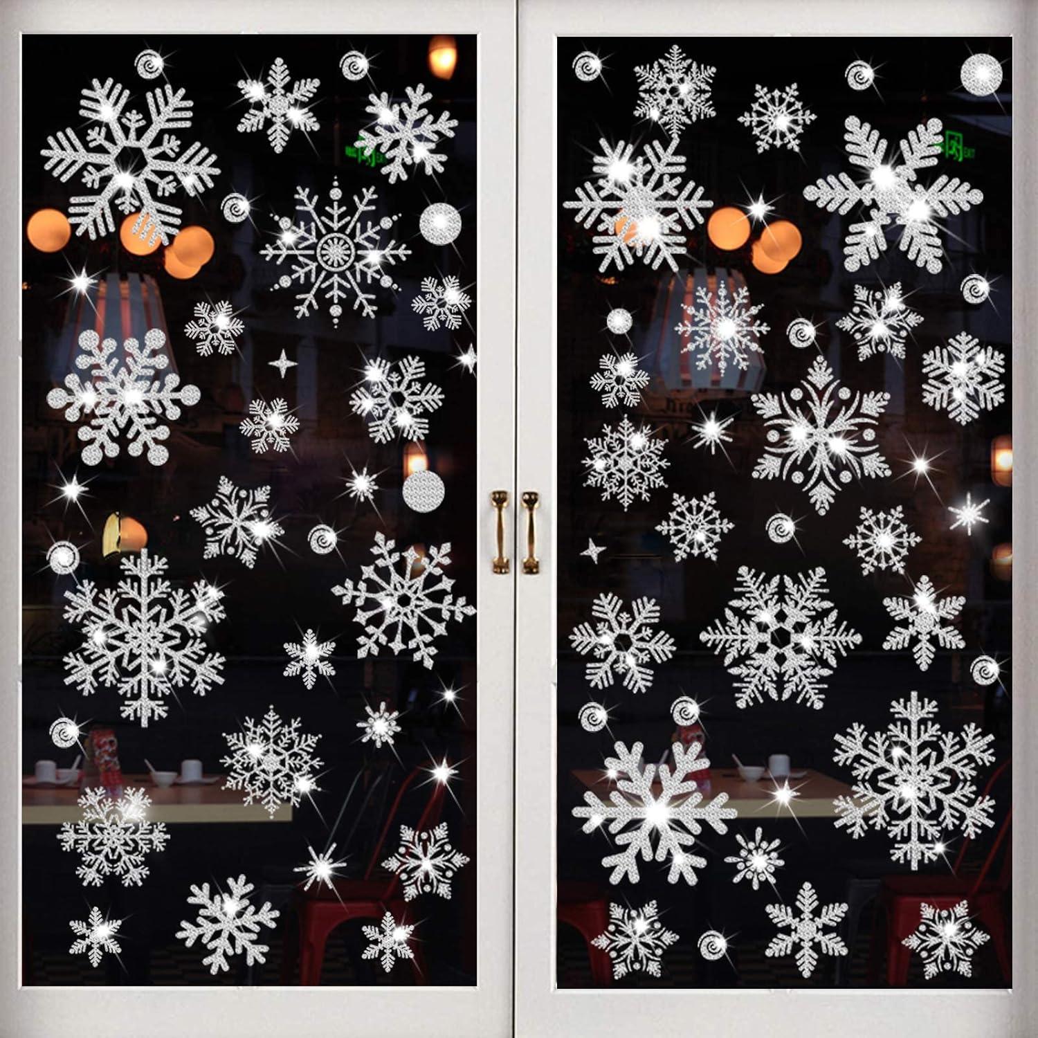 Adhesivos de Ventana Navidad SALEMAR 147PCS Copos Brillantes