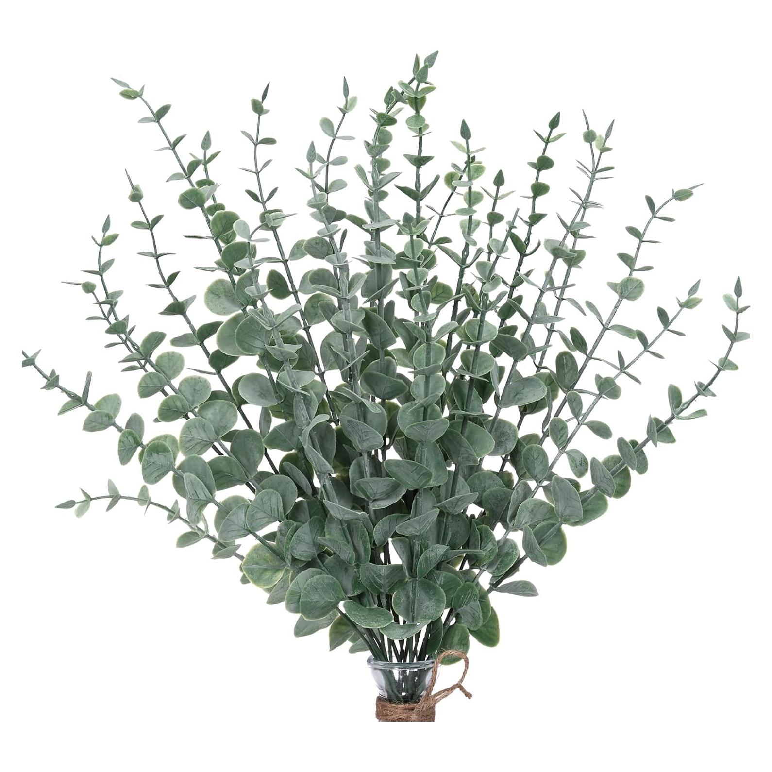 CEWOR 24pcs Tallos de Eucalipto Artificial Verde Gris Decoración