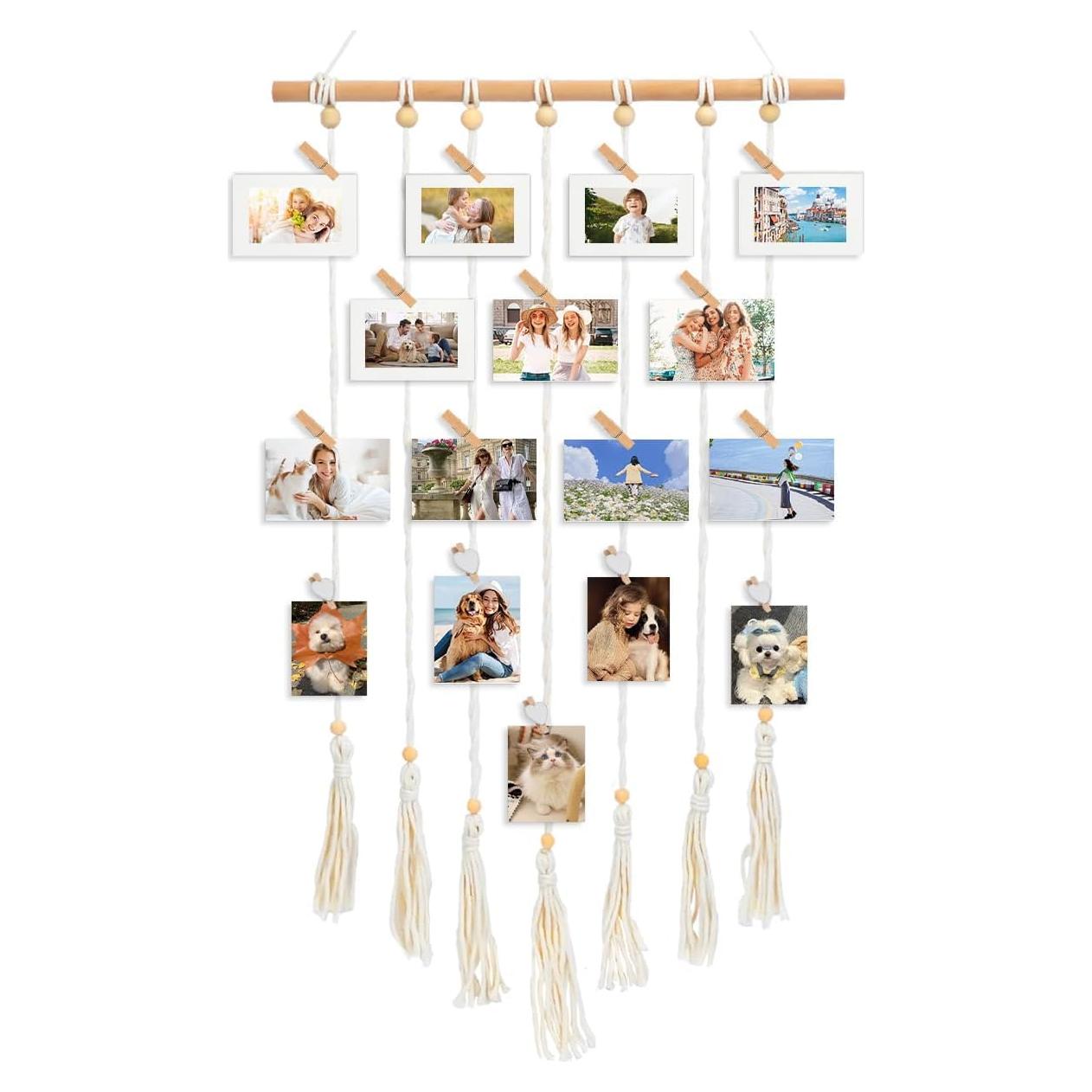 Exhibición de Fotos Colgante DIBALIYI 68x40 cm Boho 35 Clips