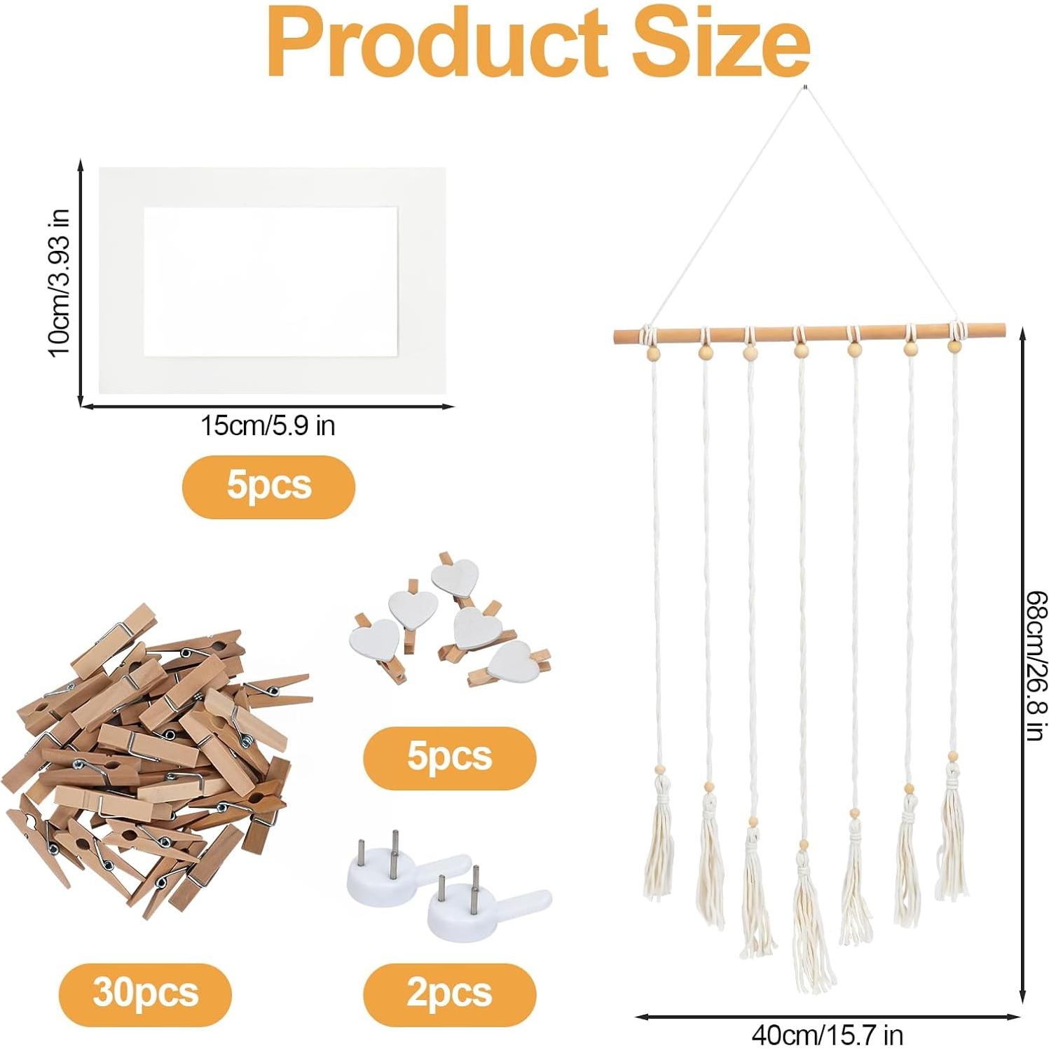 Exhibición de Fotos Colgante DIBALIYI 68x40 cm Boho 35 Clips