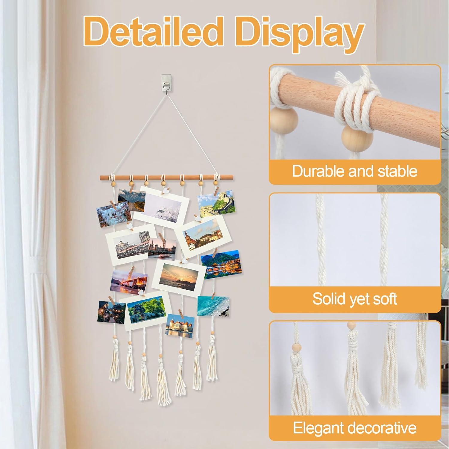 Exhibición de Fotos Colgante DIBALIYI 68x40 cm Boho 35 Clips